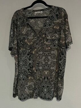 Croft & Barrow Paisley Button-Front Top in Black & Taupe